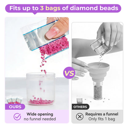 MOLEDINO 48 Slots Diamond Art Storage with 4cm Wide Mouth Jars and Foam Insert, Bead Organizer with Sticker Labels for Diamond Painting Beads (2 Pack)