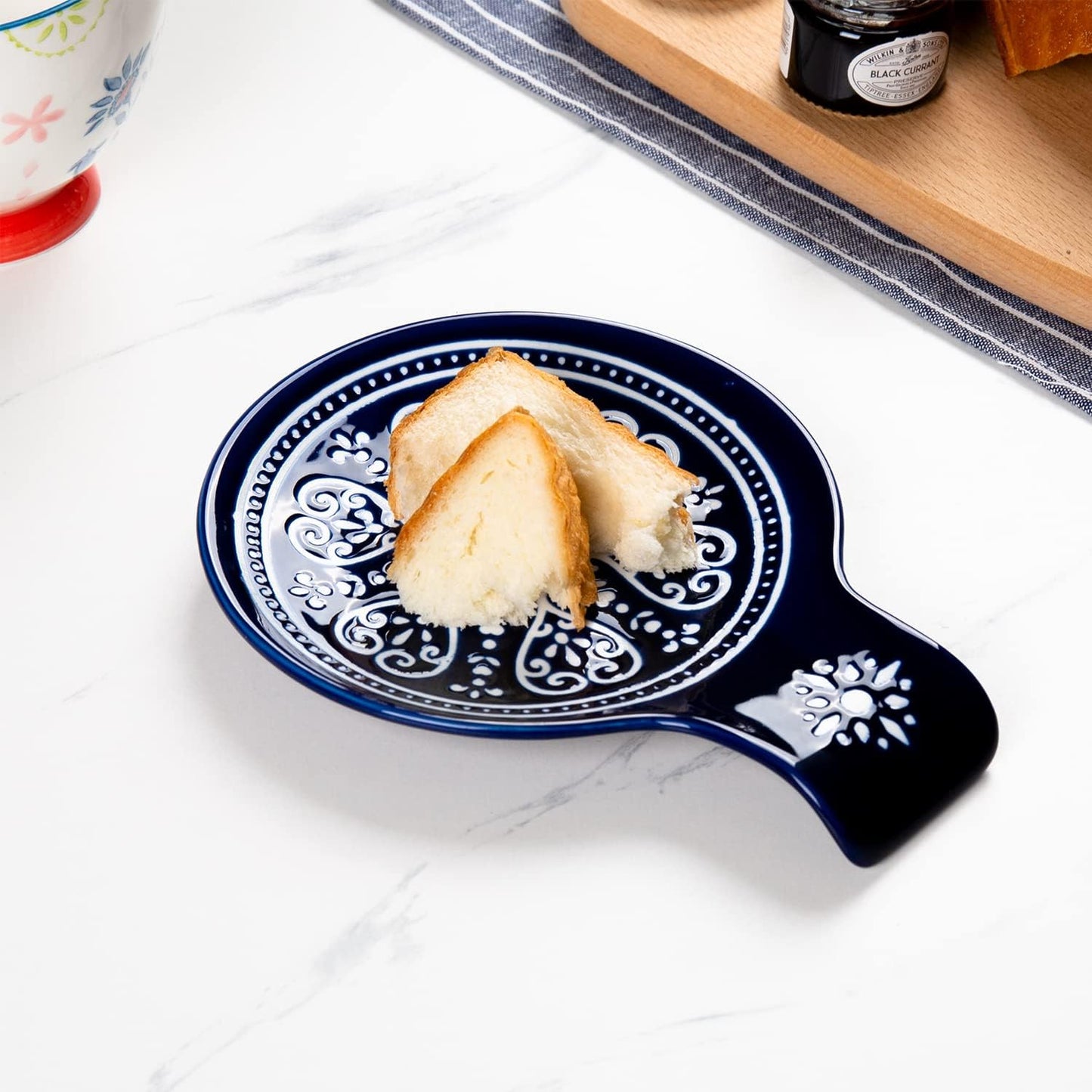 Porcelain Spoon Rest, Ceramic Utensils Holder for Kitchen Counter and Stove Top, Modern Farmhouse Decorative, Navy