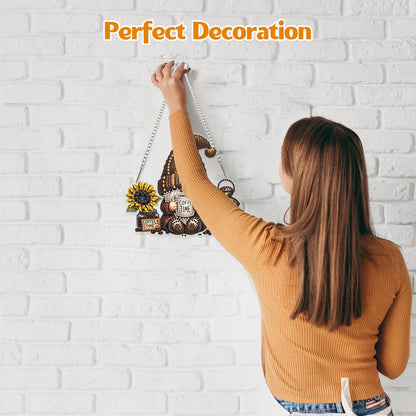 GHHKUD Gnome Diamond Art Hanging Kit for Adults, DIY Double Sided Diamond Arts Painting Hanging Coffee Time, Special Shaped Acrylic Ornaments Pendants for Window Home Garden Wall