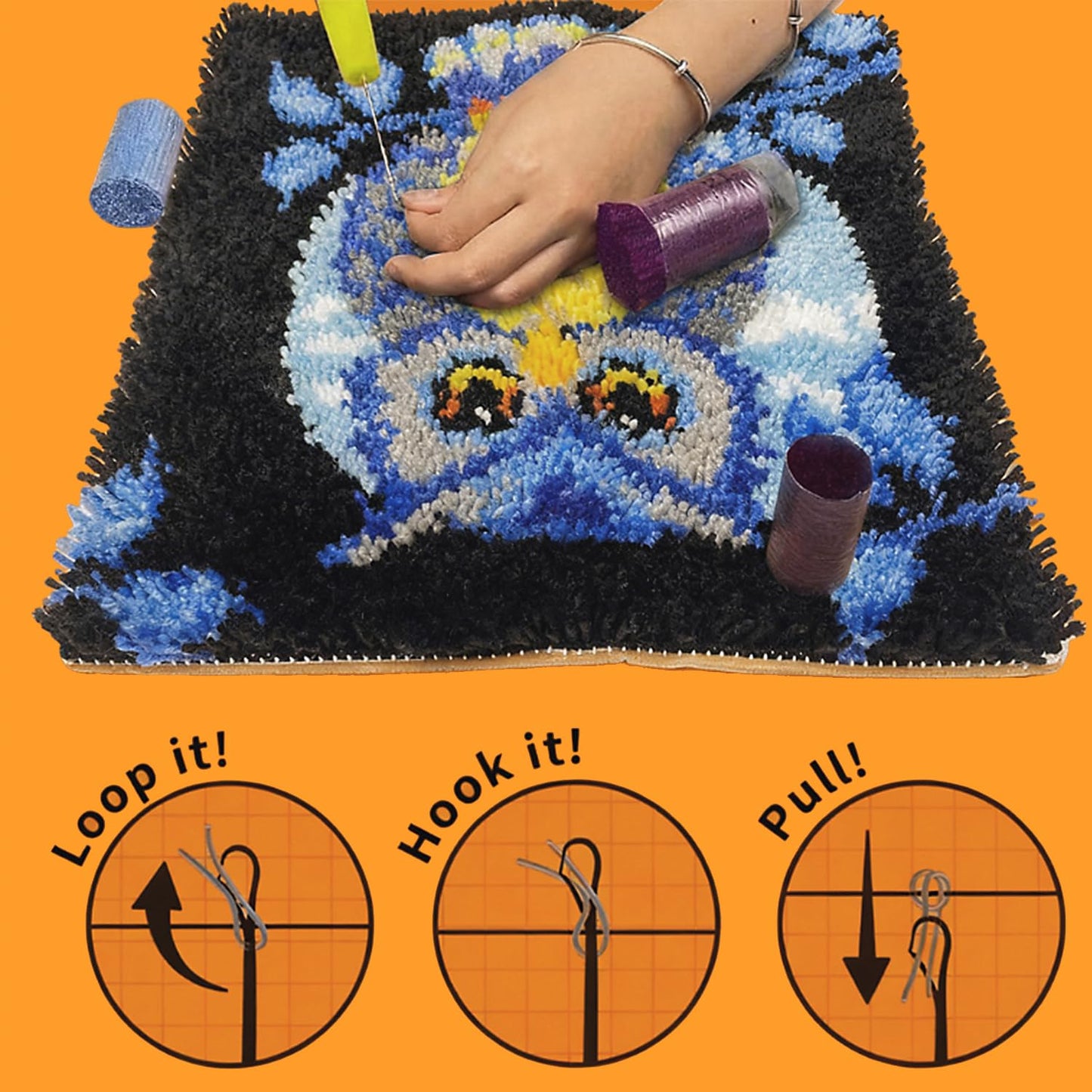 Manzapu Latch Hook Rug Kits for Adults Beginners, 30cm*30cm Small Home Decor Rugs Making Kit with Crochet Tool ＆ Precut Yarns and Coded Canvas Christmax Halloween Craft Gifts for Women Mom