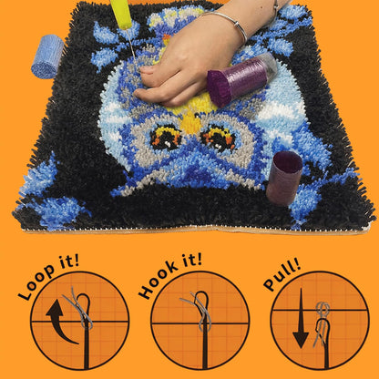 Manzapu Latch Hook Rug Kits for Adults Beginners, 30cm*30cm Small Home Decor Rugs Making Kit with Crochet Tool ＆ Precut Yarns and Coded Canvas Christmax Halloween Craft Gifts for Women Mom