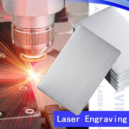 LOSYHU 100PCS Silver Metal Business Card Blanks 0.45mm Thickness Aluminum Metal Business Cards for Laser Engraving Home Office Customer DIY Gift Plate Invitations, 3.4 x 2.1 Inch