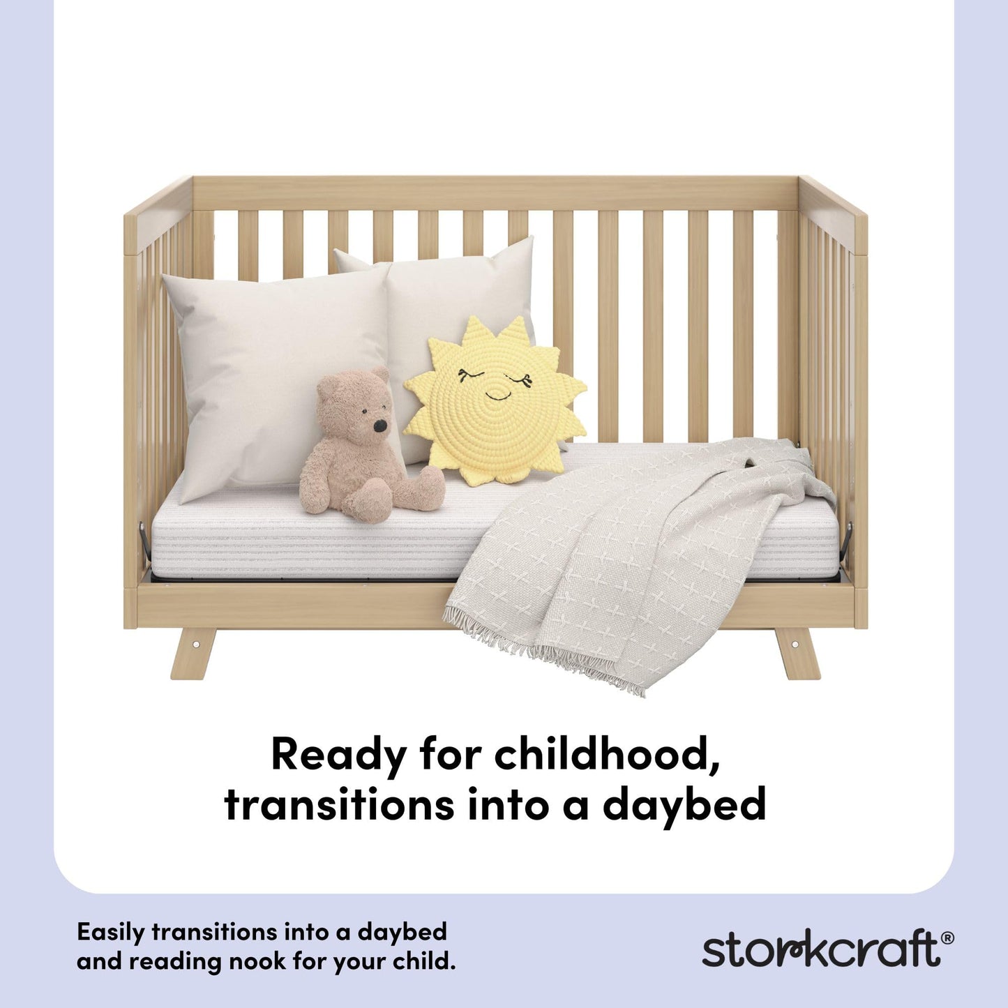 Storkcraft Beckett 3-in-1 Convertible Crib – GREENGUARD Gold Certified, Fits Standard Crib Mattress, Converts to Toddler Bed and Daybed, 4 Mattress Heights, Grow-with-Me Design (Driftwood)