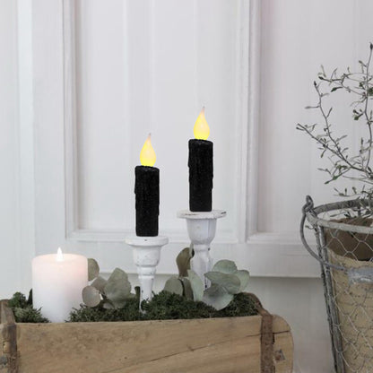 CVHOMEDECO. Glitter Flameless Candles Flickering Battery Operated LED Taper Candles with Timer for Home, Wedding, Halloween, Christmas Decor. Black, 4-3/4 Inch, Set of 2
