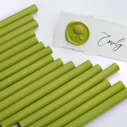 UNIQOOO Chartreuse Green Glue Gun Sealing Wax Sticks for Wax Seal Stamp - Perfect for Wedding Invitations, Thank You Card, Mailings, Wine Gift Wrapping, Christmas Gift, Pack of 16