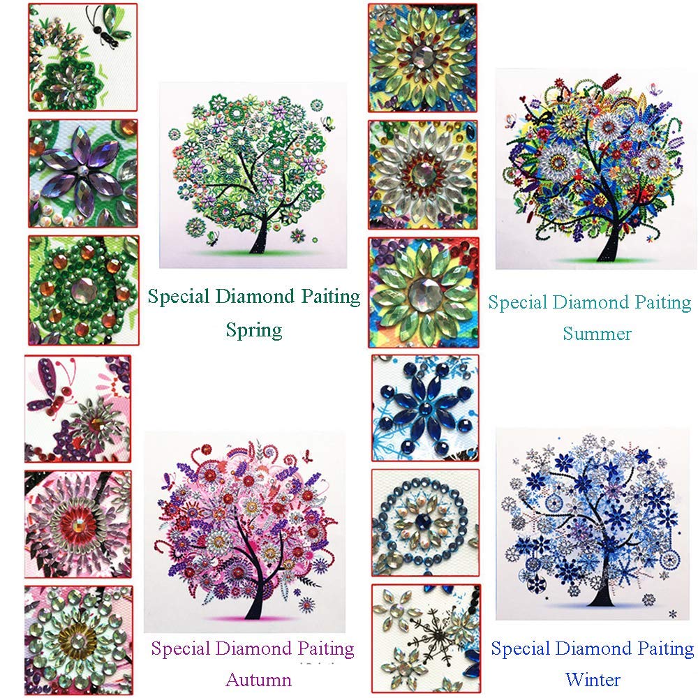 5D DIY Diamond Painting Sets Different Shape Diamond Drawing Tree Cross Stitch Point Drill Painting Living Room Bedroom Wall Decorative Drawing (Four Seasons)