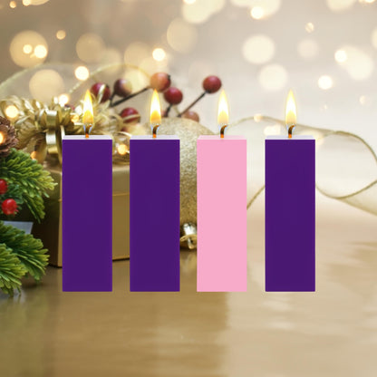 Mega Candles 4 pcs Unscented Christmas Advent Candles Set, Hand Poured Premium Wax Square Pillar Candle 2 Inch x 6 Inch, Holidays, Occasions, Events, Festivitiess, Devotional, Church, Wreath, Gifts