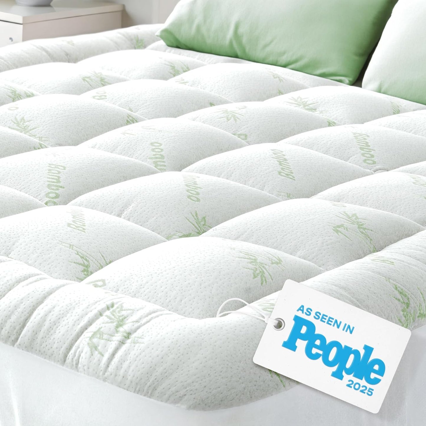 Niagara Sleep Solution Ultra Soft Mattress Topper | California King Size Bamboo Pillow Top for Back Pain Relief - Naturally Cooling in Sage