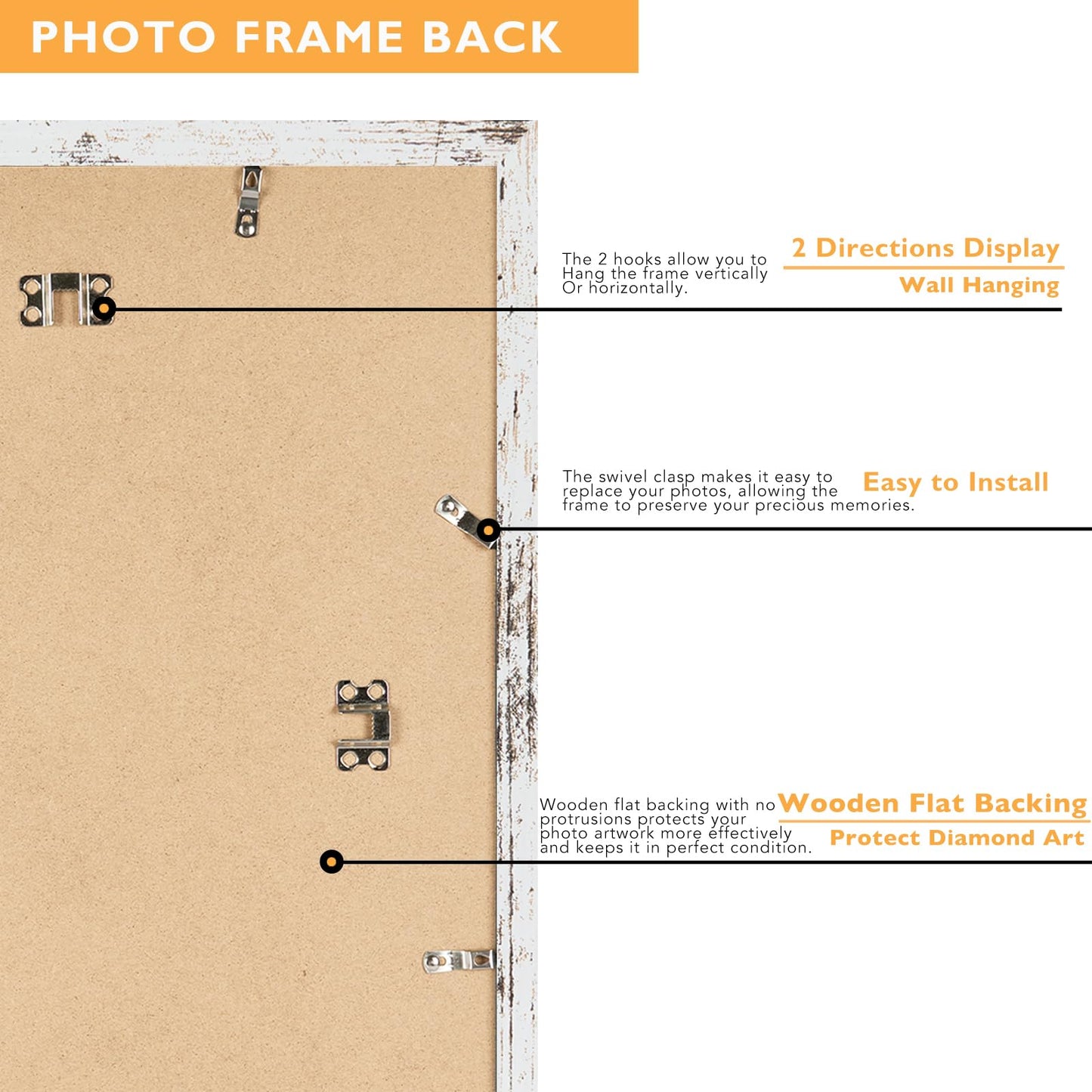 QOTIB Wood 12x12 Frame for 30x30cm Diamond Art Painting, Display Picture 10x10 with Mat or 12x12 without Mat, Large Rustic White Picture Frame for Wall Hanging, 1 Pack