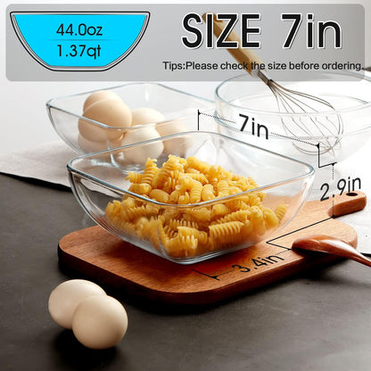 NUTRIUPS Glass Mixing Bowls Set, Microwave Safe Clear Glass Bowls for Mixing, Storing, Preparing, Square Bowl