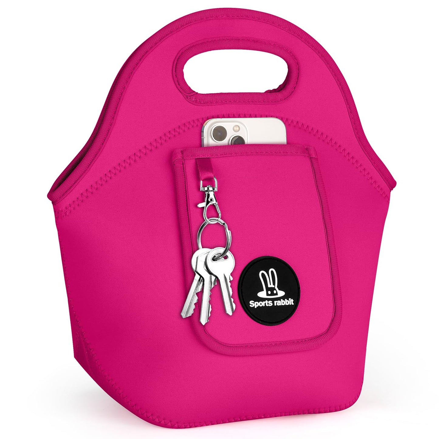 Sports rabbit Small Neoprene Lunch Bags for Women & Adults - Insulated Reusable Lunch Tote, Soft Foldable Lunch Box, Water-Resistant & Machine Washable Cooler Bag for Work, Travel, Picnic (Rose Red)