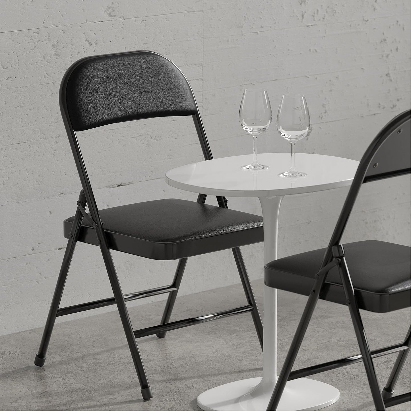 Nazhura 4 Pack Folding Chairs with Padded Vinyl Cushion Chairs with Comfortable Cushion and Durable Steel Frame for Home and Office, for Indoor and Outdoor Events (Black Vinyl Padding 16 Pack)