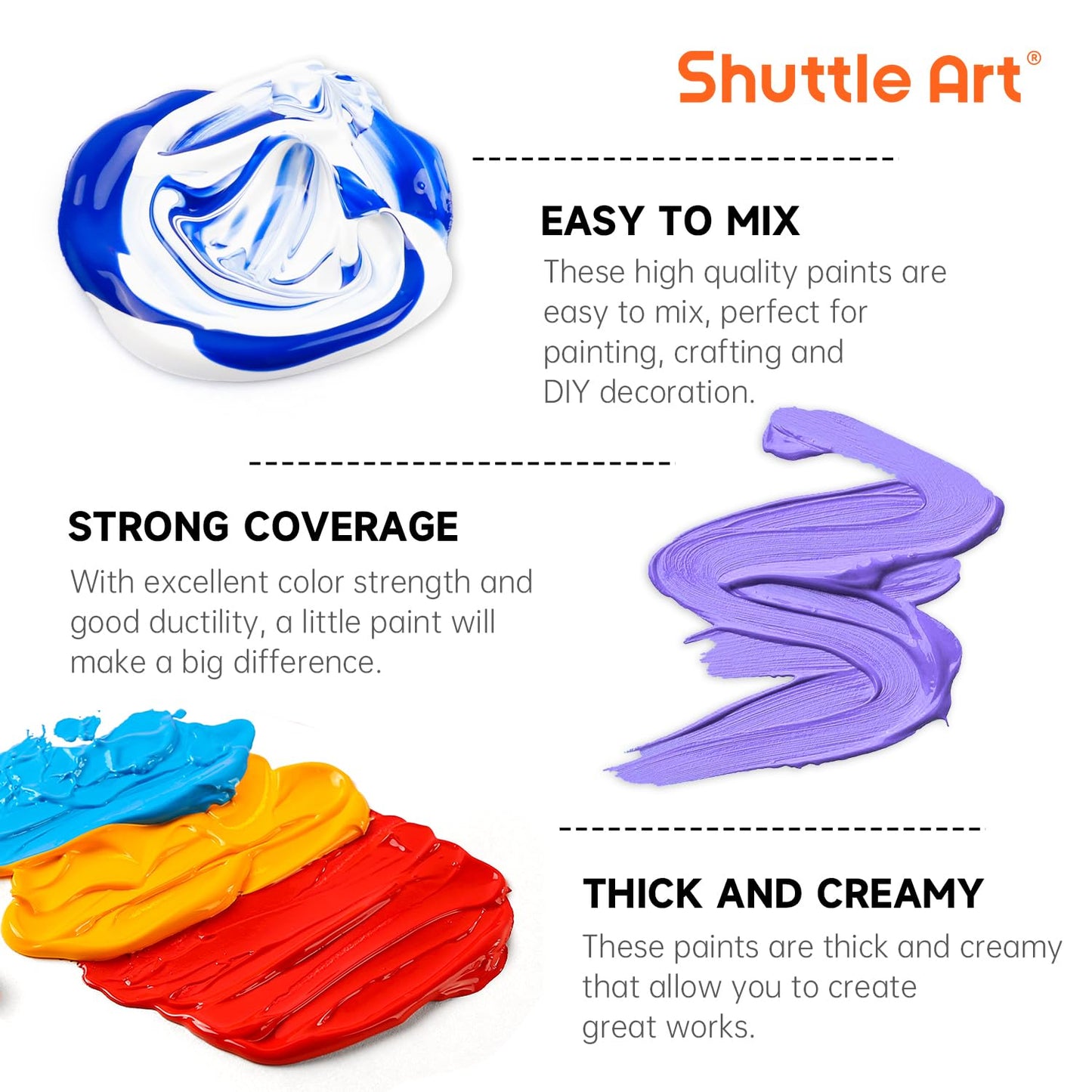 Shuttle Art Acrylic Paint, 36 Colors Acrylic Paint Set with Brushes & Palette, 2oz/60ml Bottles, Rich Pigments Non-toxic for Artists Kids & Adults, Painting on Canvas Rocks Ceramic Wood