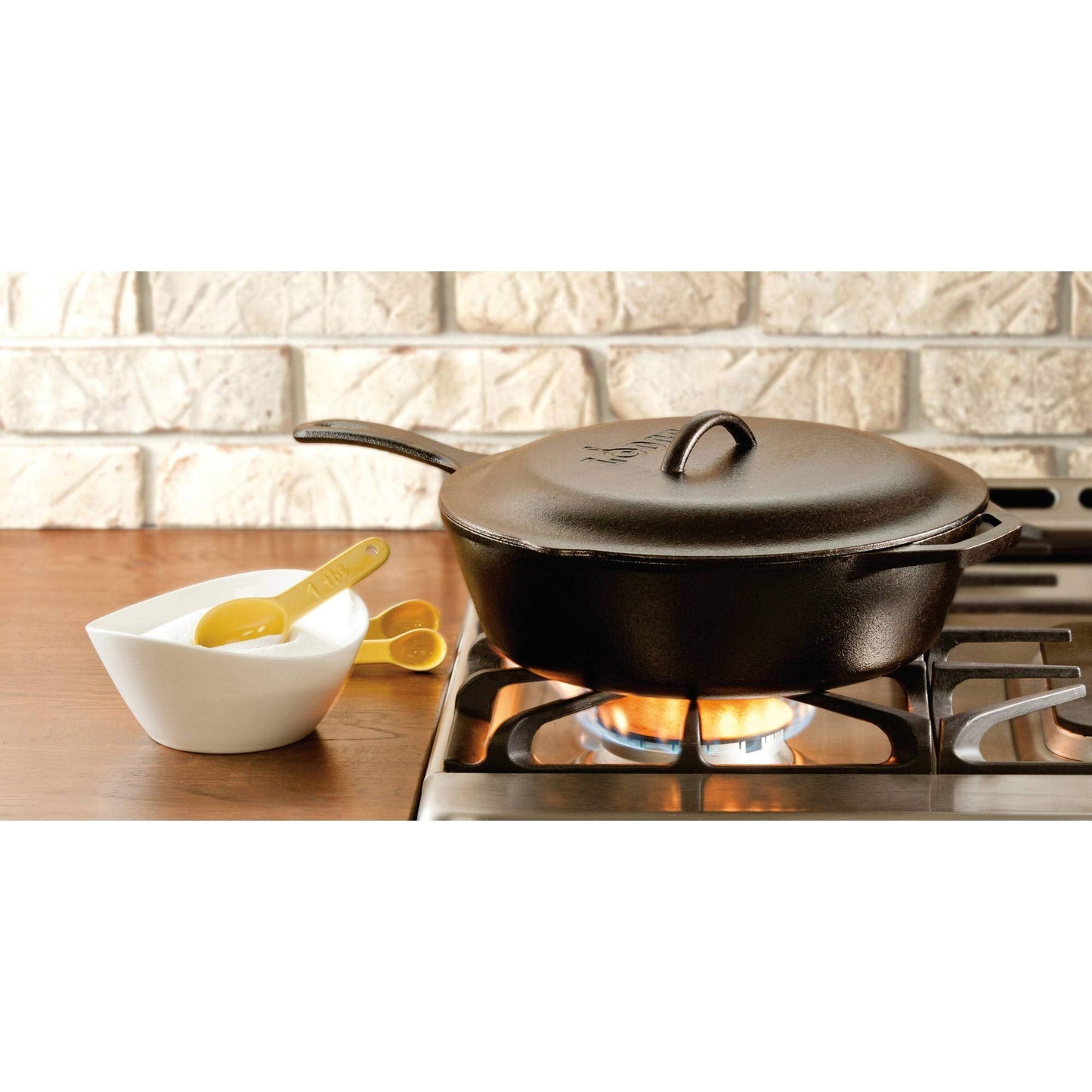 Lodge Cast Iron Covered Deep Skillet - Pre-Seasoned Deep Cast Iron Skillet with Lid - Heavy-Duty Family Size Frying Pan for Braising, Sautéing, Grilling & Everyday Cooking - 5 Quart