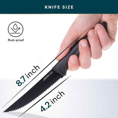 Home Hero 6 Pcs Steak Knives Set, High-Carbon Stainless Steel Razor-Sharp Serrated Knives with Ergonomic Handles
