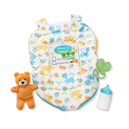 Melissa & Doug Mine to Love Carrier Play Set for Baby Dolls with Toy Bear, Bottle, Rattle, Activity Card