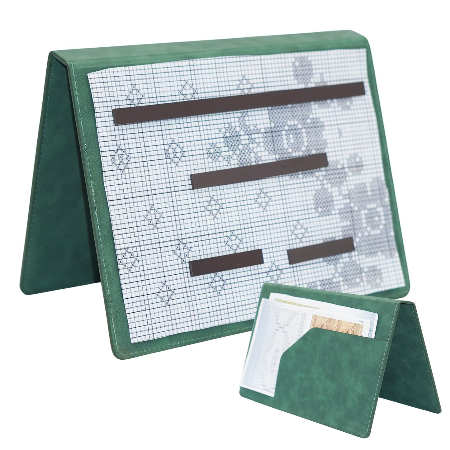 Cowenhey Knitting Pattern Holder with Pocket, Knitting Chart Holder with 4 Replacement Magnets, Holder Foldable Knitting Chart Keeper for Fixed Crochet Pattern on Knitting Pattern (Green)