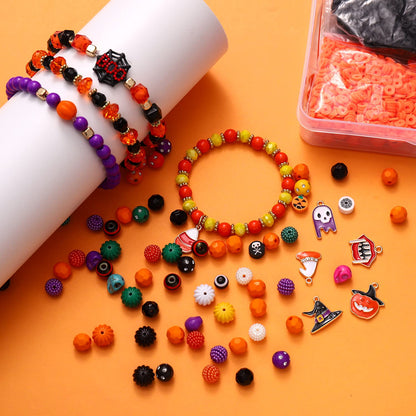 2200PCS+ Halloween Beads Charms for Jewelry Making Polymer Clay Beads Pumpkin Skull Evil Eye Beads Enamel Ghost Spider Charms for DIY Bracelet Necklace Earrings
