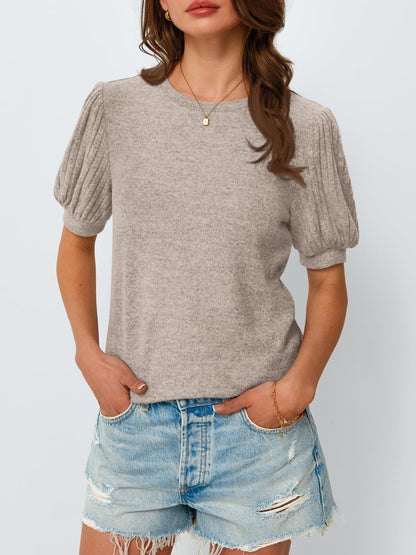 AUTOMET Womens Summer Tops Dressy Casual Blouses Business Short Sleeve Shirt 2025 Cute Trendy Sweater Khaki M