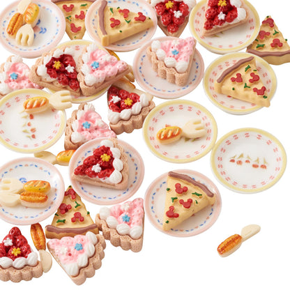 FASHEWELRY 42Pcs Cake Tableware Dollhouse Miniature Accessories Kitchen Tableware Display Ornament Resin Imitation Food Dessert Plate Fork Knife Cabochons for Garden Home Party Landscape Decoration