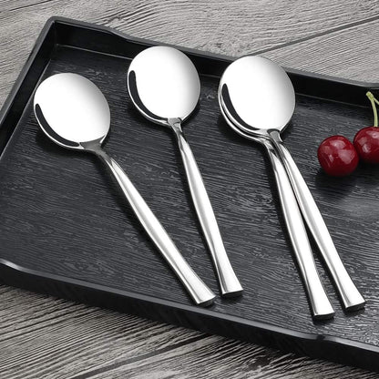 Idotry Set of 12 Round Soup Spoons, Stainless Steel Bouillon Spoons