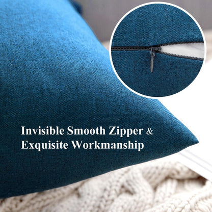 MIULEE Decorative Outdoor Throw Pillow Covers - Waterproof Faux Linen Cushion Cases | 18x18 Inch Blue, Set of 2