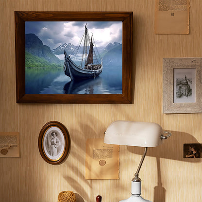 EATUKYIC 5D Ocean Boat Diamond Painting Kits for Adults Beginner, Beauty Viking Ship with Mountains DIY Diamond Art for Home Wall Decor Gifts, Full Drill Round Gem Art 12x16 inch