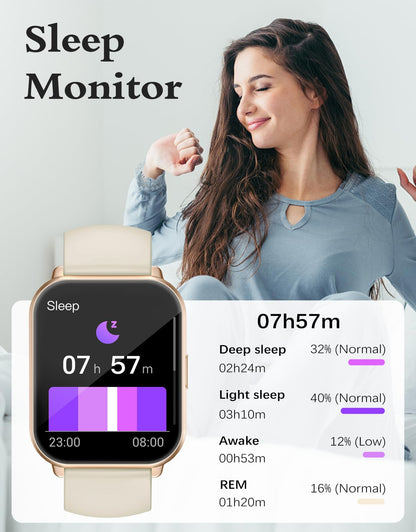 RUIMEN Smart Watches for Women Men (Answer/Make Calls, 2 Bands Included), 1.8" Smartwatch for iOS/Android Phones, Fitness Tracker Heart Rate/Sleep Monitor Digital Watch Waterproof Milky White
