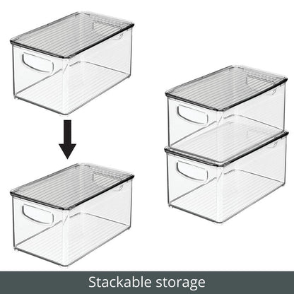 mDesign Deep Plastic Bathroom Storage Bin Box, Lid/Built-in Handles, Organization for Makeup, Hair Styling Tools, Toiletry Accessories in Cabinet, Shelves, Ligne Collection, 2 Pack, Clear/Smoke Gray