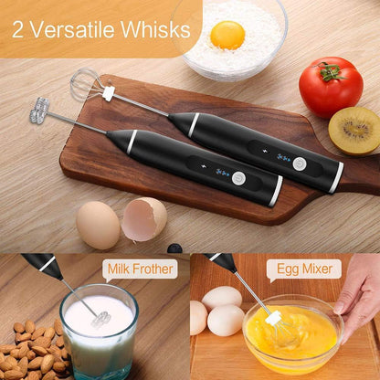 Electric Milk Frother - Automatic Egg Beater Mixer with 3 Speed Adjustable Blender and USB Charging, Black