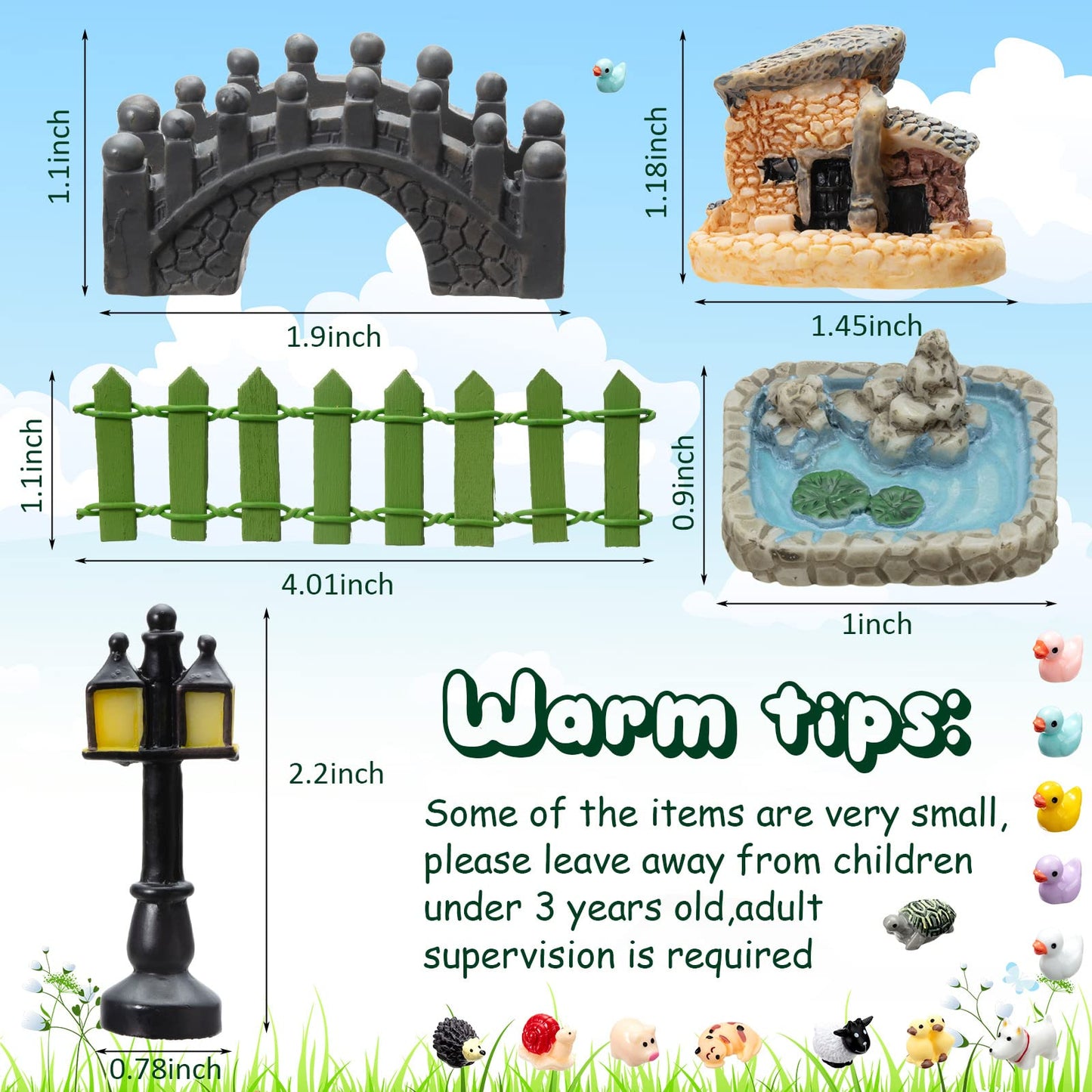 Tuanse 248 Pcs Garden Miniature Accessories, Garden Kit, Animals, Resin Miniature Figurines House Accessories Micro Landscape Ornaments for DIY Kit Plant Decoration House Decor