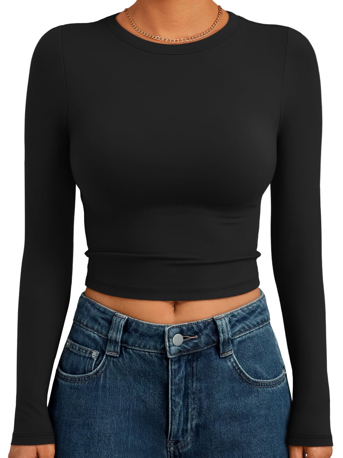 Trendy Queen Womens Long Sleeve Crop Tops Basic Slim Fitted Shirts Fashion 2025 Going Out Y2k Tops Teen Girl Clothes