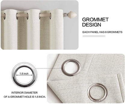 MIULEE Linen Curtains - 100% Blackout Thermal Insulated Drapes | Beige, 52x96 Inch (2 Panels)
