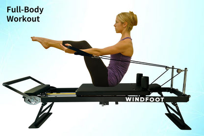 WINDFOOT Pilates Reformer Machine Equipment with 4X22LB Springs & 5X11LB Cords for Home Workout, Foldable Pilates Equipment with Jump Board for All Level Users (Black)