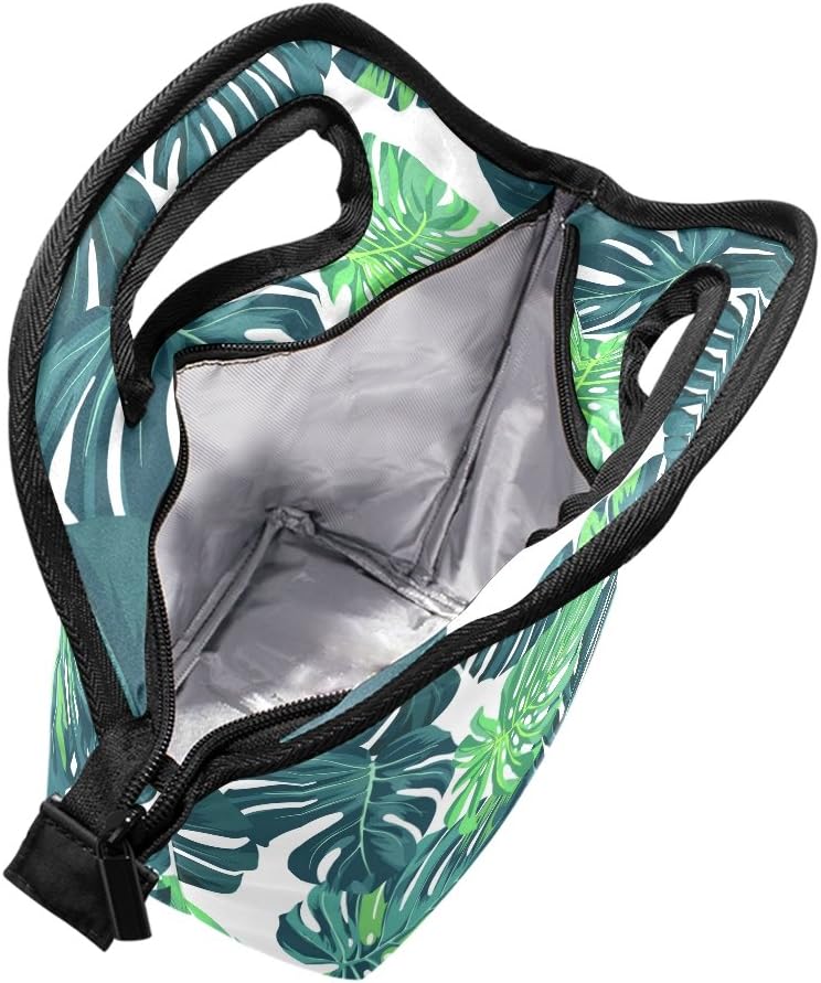 Neoprene Lunch Bag Tote, Insulated Food Container with Tropical Palm Leaves Decor for School or Work