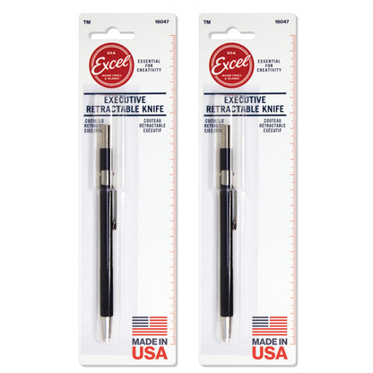 Excel Blades K47 Retractable Craft Knife Pen 2-Pack – Precision Art Knife with #65 Angled Blade for Paper, Cardstock, Vinyl, Film & Plastic – Slim Aluminum Hobby Cutter with Pocket Clip – Made in USA