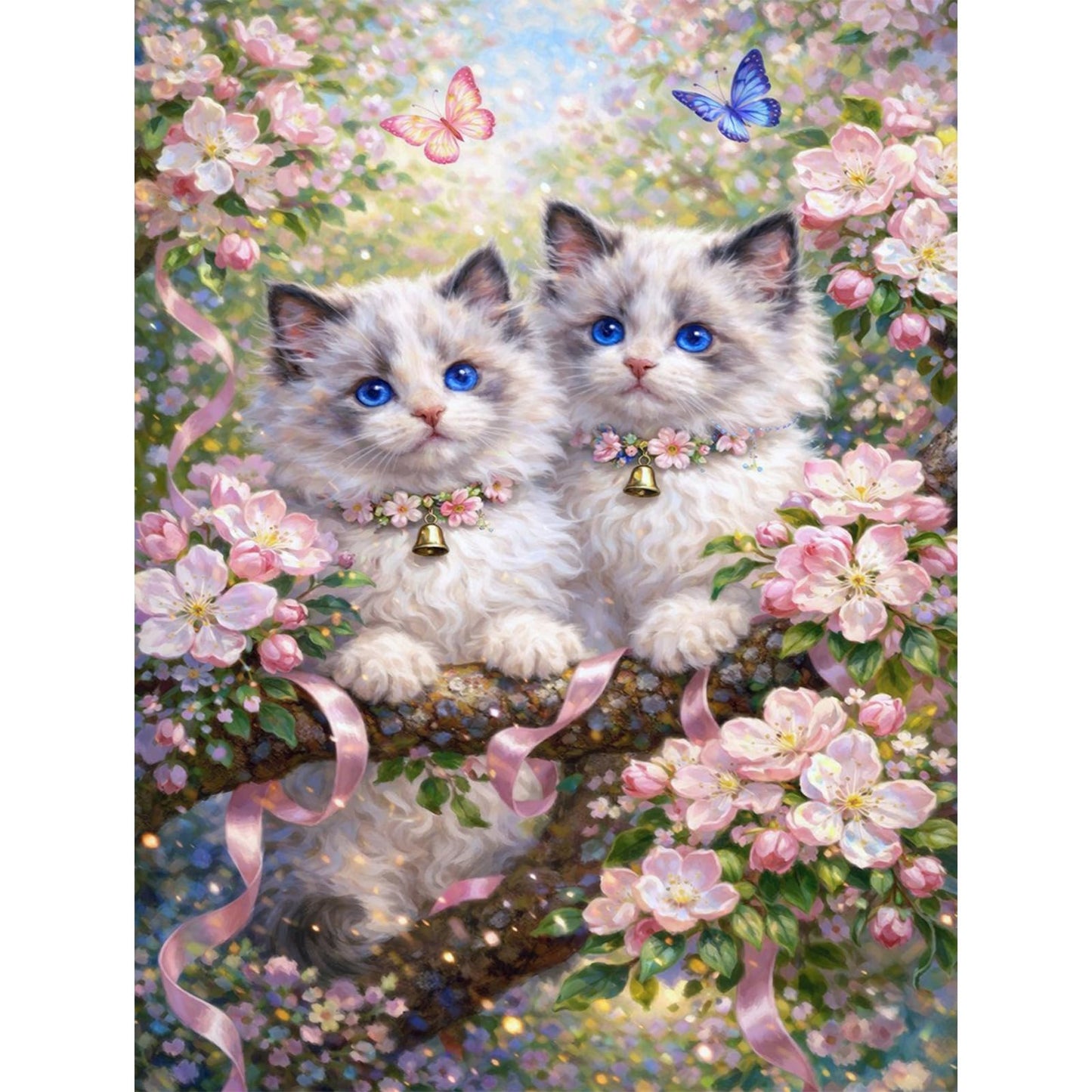 IOHEFY Cute Twin Kittens Diamond Painting 12 x 16 Inch Full Drill Acrylic Diamond Art DIY Crystal Rhinestone Cat Floral Butterfly Artwork Nano Pearlescent Canvas Wall Decor Gift