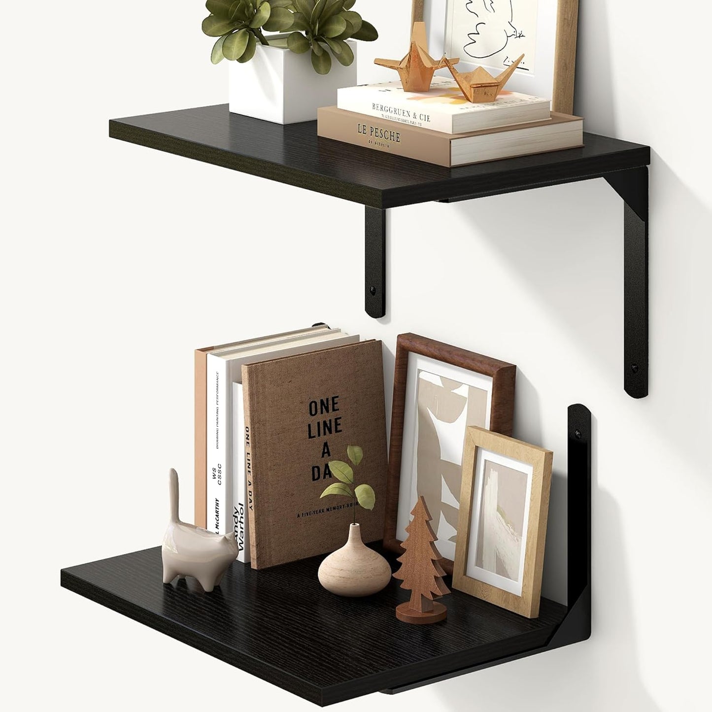 12 Inch Set 2, 16W 12D Fun Memories Floating Shelves for Wall, Deep Floating Shelves of Wall Mounted Shelf with Metal