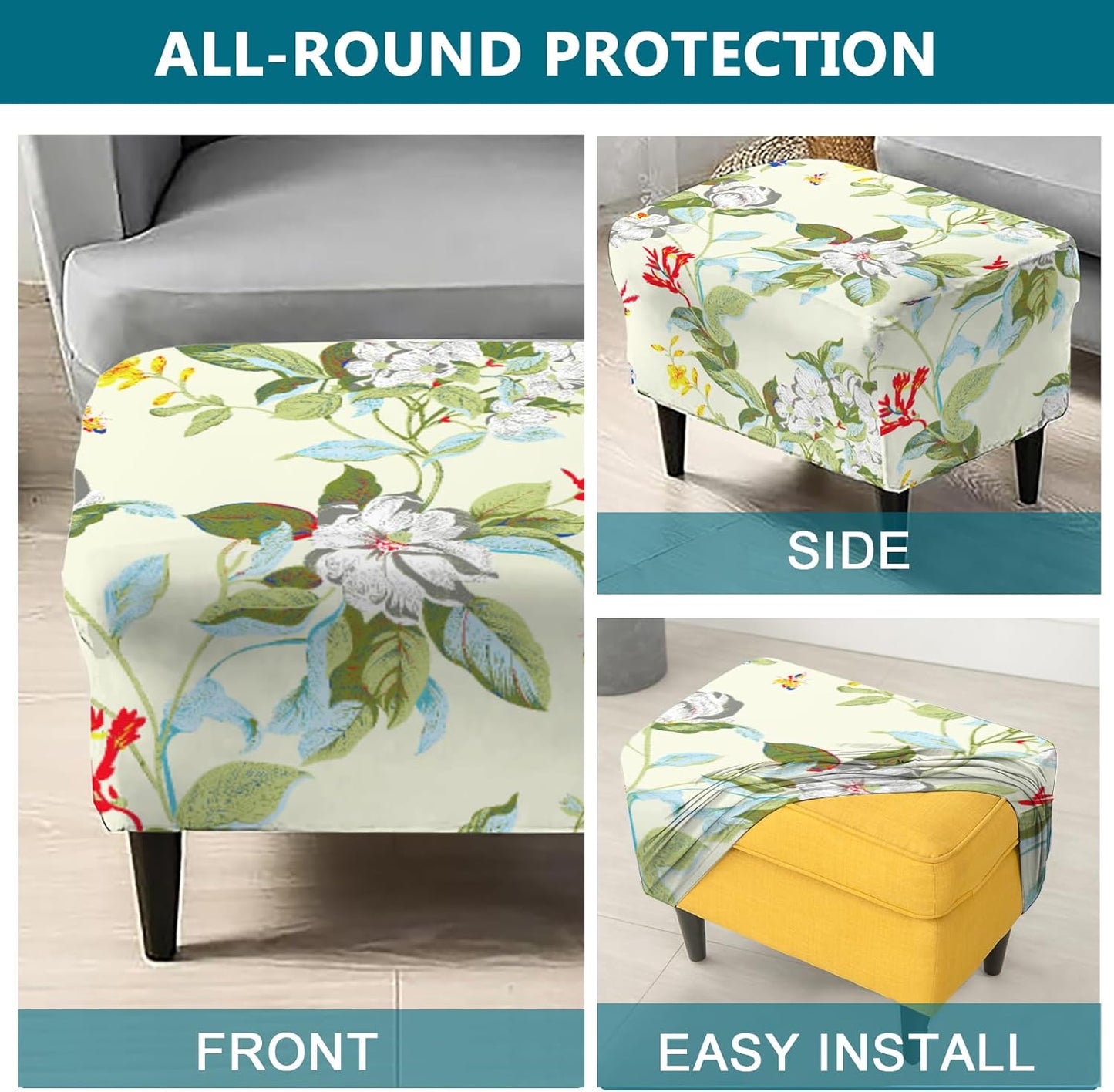 55"-63" 06 KRFOONN Stretch Ottoman Cover Slipcovers Rectangle Fit Length Footrest Stool Covers Printed Ottoman Cover