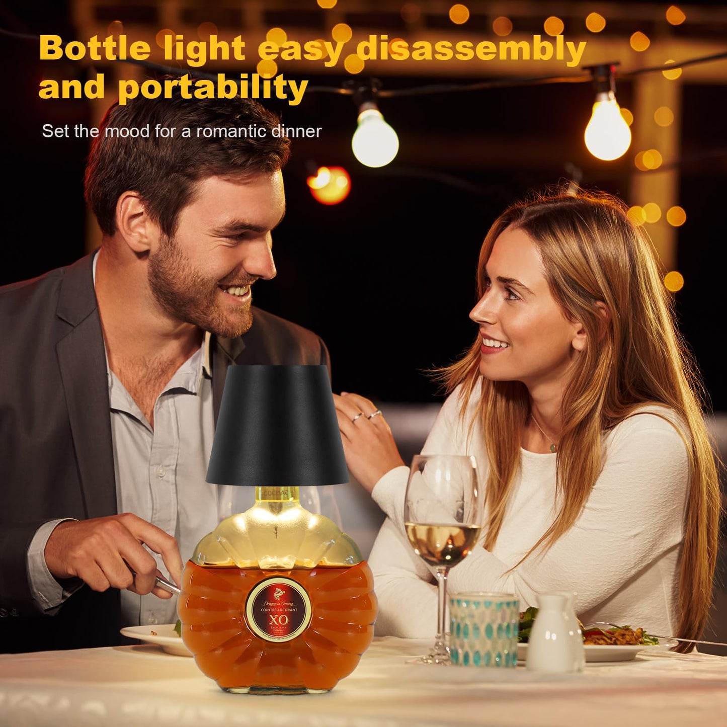 SOUDFK Wireless Bottle Lamp, 2025 New 3 Color Rechargeable Wine Bottle Lights for Bars Restaurants (Black, 1PC)
