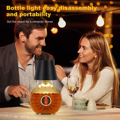 SOUDFK Wireless Bottle Lamp, 2025 New 3 Color Rechargeable Wine Bottle Lights for Bars Restaurants (Black, 1PC)