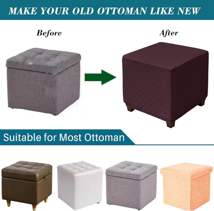 ANWUCHEN Ottoman Cover-Stretch Knitted Jacquard Ottoman Cover Square-Soft Square Ottoman Covers Slipcover -Thick