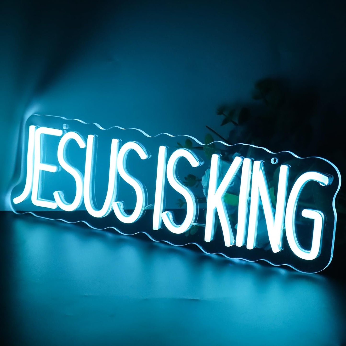 JESUS IS KING" Divine Glow Neon Sign - Scripture LED Wall Art with Adjustable Brightness (15.75"×4.7")