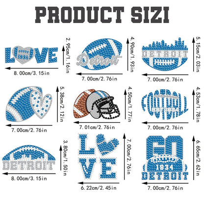 Rertcioph 9 Pcs Football Diamond Painting Kits DIY Double Sided Diamond Art Keychains Hanging Ornament Kits Fans Gift for Detroit Art Craft