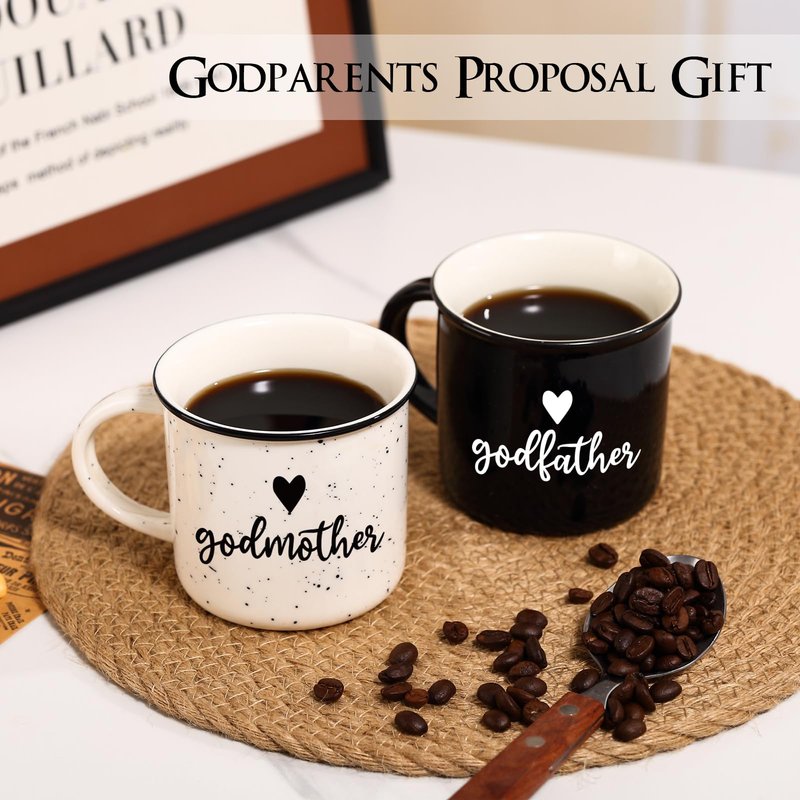 Physkoa Godparents Proposal Gift – 11oz Will You Be My Godparents Mug Set, Godmother and Godfather Proposal Gifts, Godparents Gifts for Baptism, Ceramic Coffee Cups for Christening