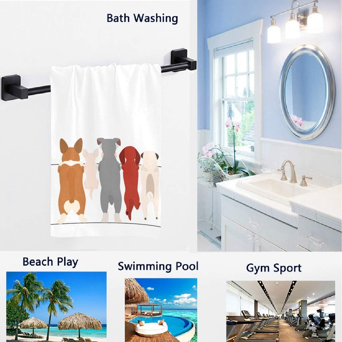 Naanle Small Dogs Front and Back Border Set, Soft Guest Hand Towels for Bathroom, Hotel, Gym, Spa (White, 16" x 30")