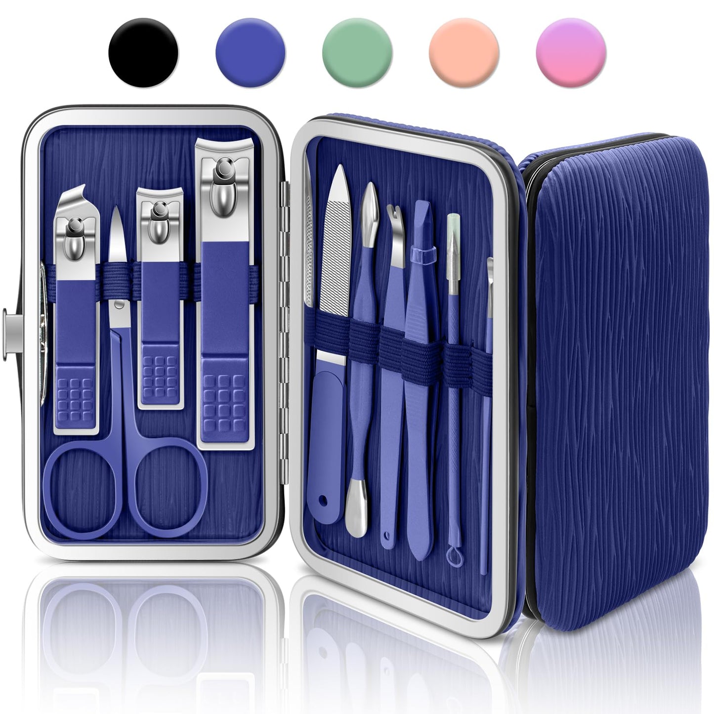 BLESWIN 10-Piece Nail Care Kit, Professional Manicure Set with Green Leather Case, Ideal for Women & Men