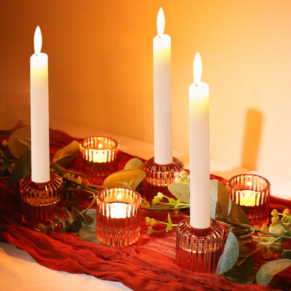 CHOCSTAY Reversible Rde Glass Candle Holder Set of 6, Thick Heat-Resistant Glass Candlestick Holders for Taper, Tealight, Votive, LED Candles, Perfect for Wedding, Party, Home Décor