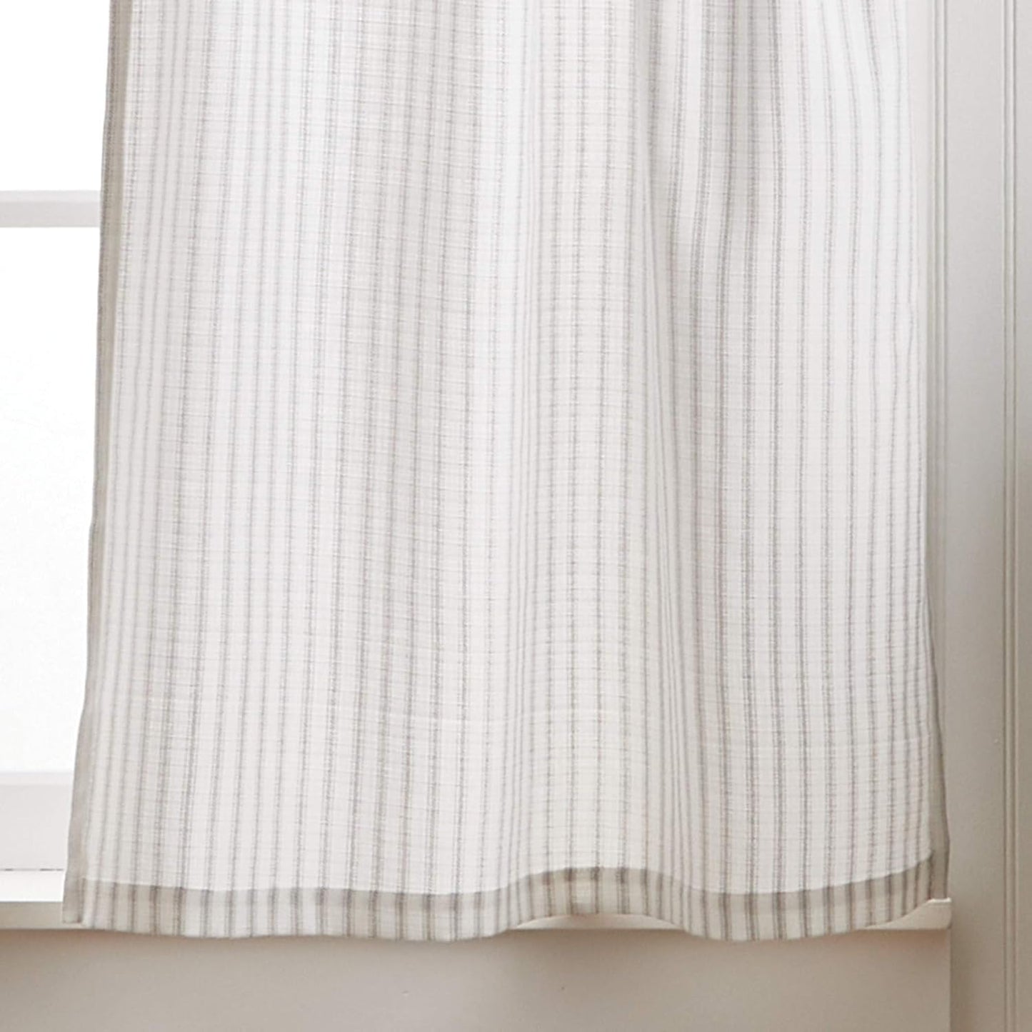 Martha Stewart Ticking Stripe 3-Piece Window Curtain Set - Valance and Tiers, White Grey