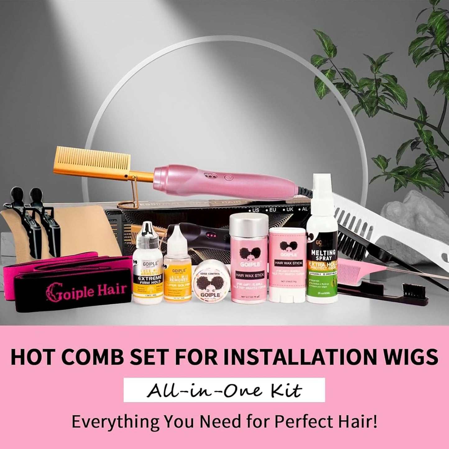 Electric Hot Comb Hair Straightener Heat Pressing Combs Ceramic Curling Flat Iron Curler, Hot Comb Electric for Wigs Electrical Straightening Comb Curling Iron for Natural Hair with Anti-Scald Case